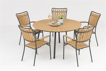 Runt trädgårdsbord+ 5 stolar av ny träfärgad Artwood.